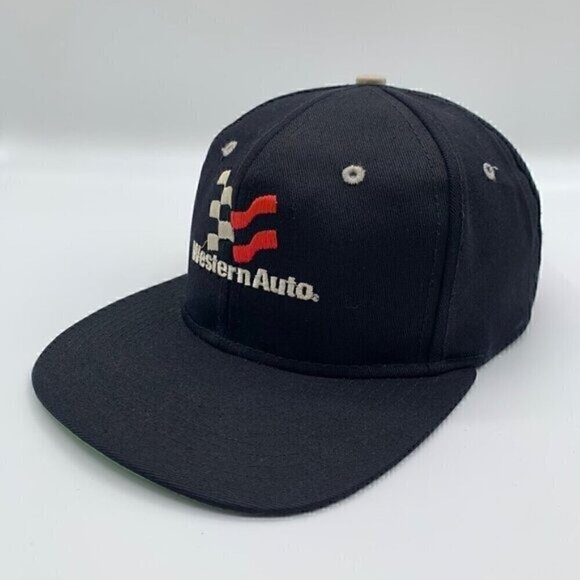 Darrell Waltrip Western Auto Vintage Black Checkered Flag Sports Snapback Hat - Picture 3 of 6